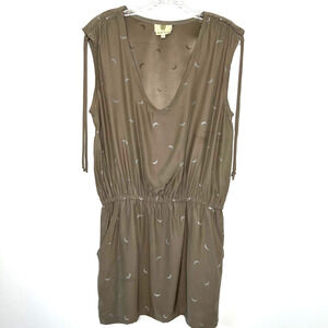 Koch Women's 100% Silk Mini Dress Tan and White Moon Print Sleeveless Size Small